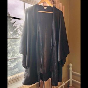 LA SENZA kimono long black satin robe S/P EUC